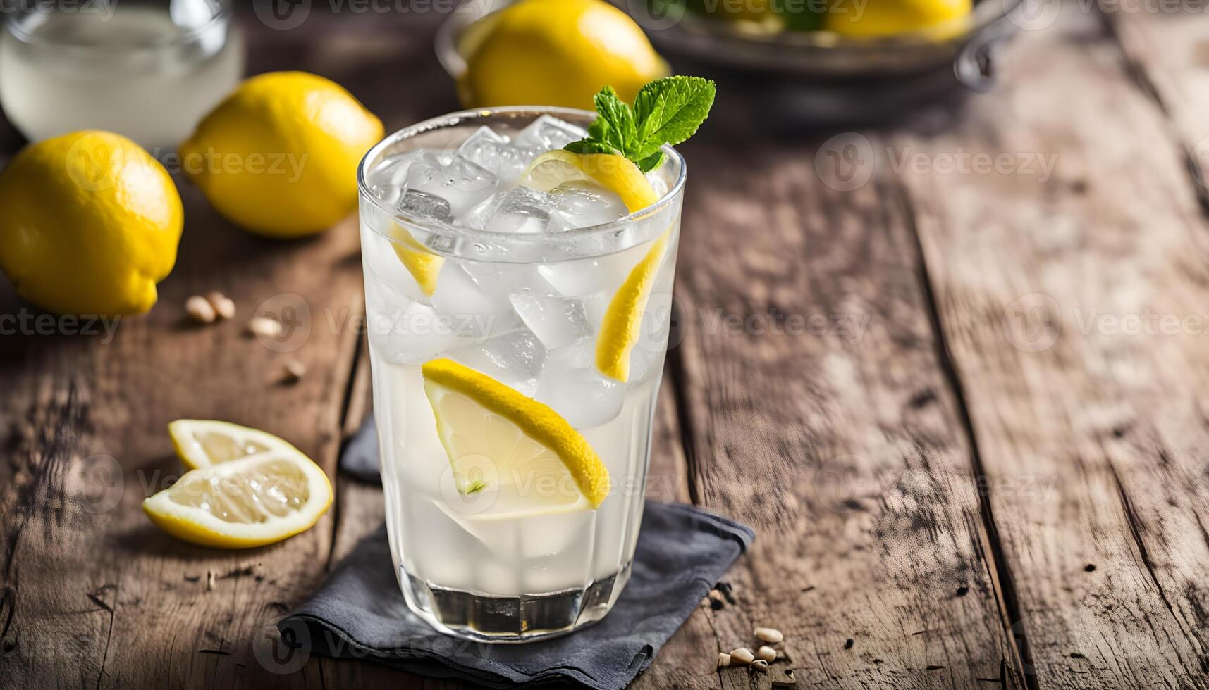Boozy Refreshing Lemon Rum Collins with Soda Water photo