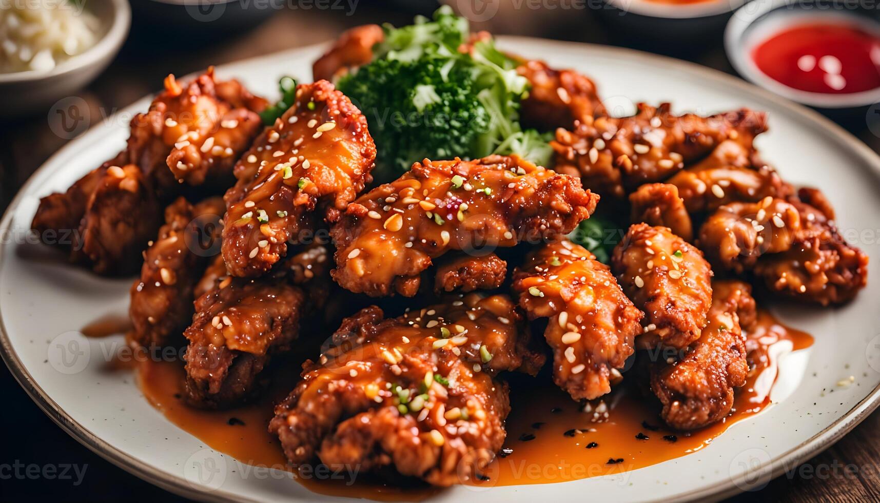 Korean fried chicken food on a plate photo