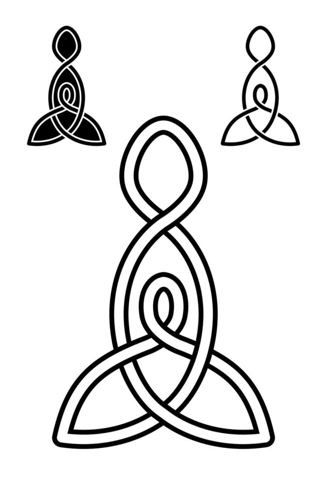 Celtic Motherhood Knot set icon. Sacred Mystical Mother symbol, Celtic Style Interlaced sign. Triquetra logo, black tattoo, illustration Line Art isolated on white background. vector