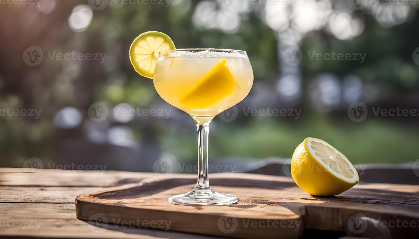 Refreshing Cold Lemon Bees Knees Cocktail with Gin photo