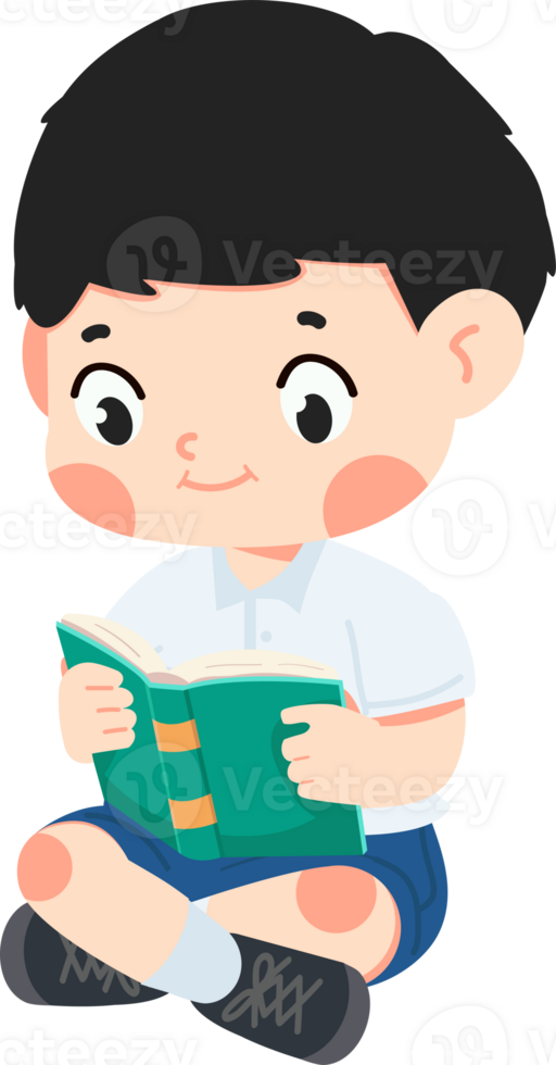 cute student boy in school uniform reading a book cartoon png