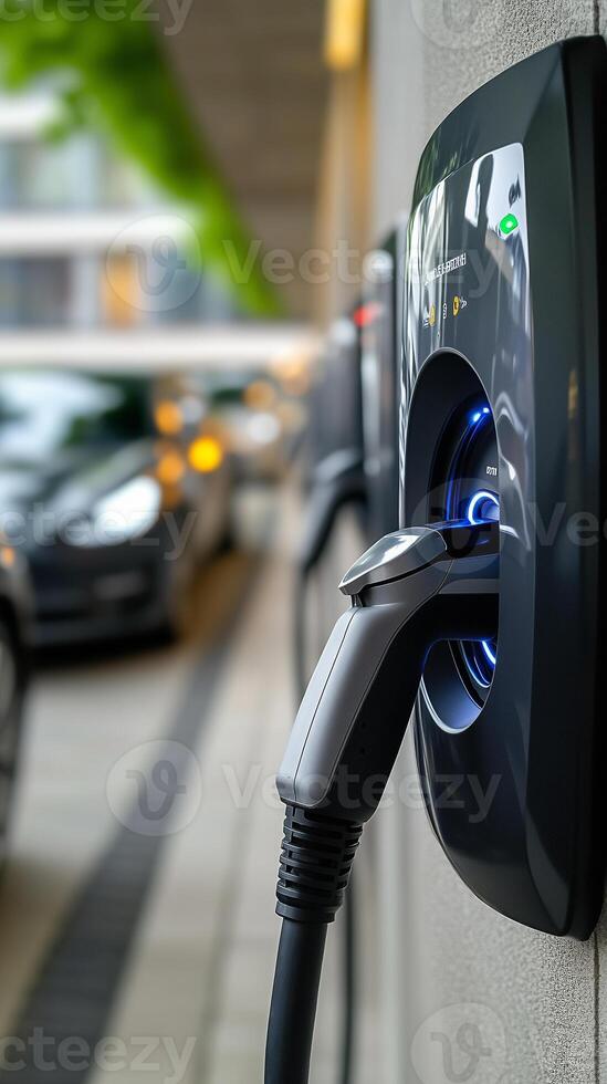 an electric vehicle charging at a wall photo