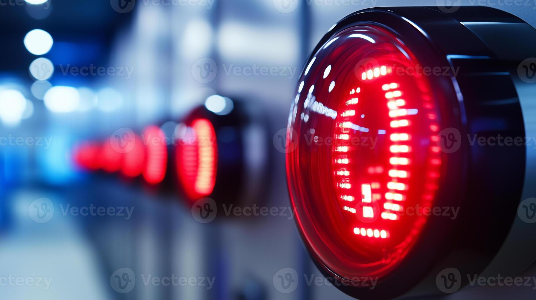 red lights on a wall in a data center photo
