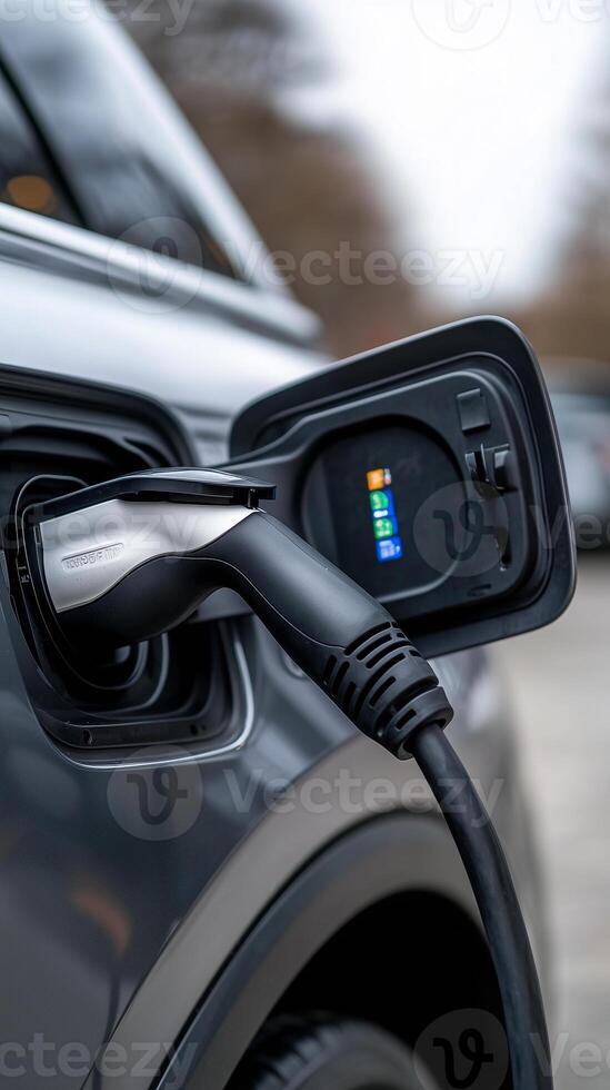 an electric vehicle plugged in the street photo