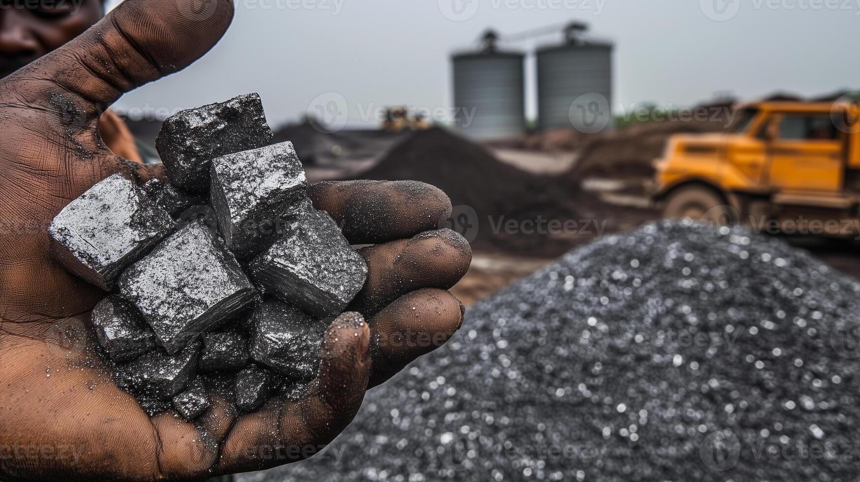 a person holding a pile of coal in their hand photo