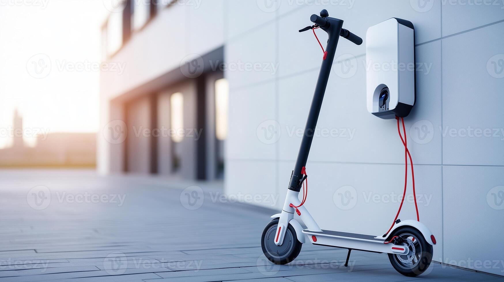a white scooter with a charging station attached to it photo