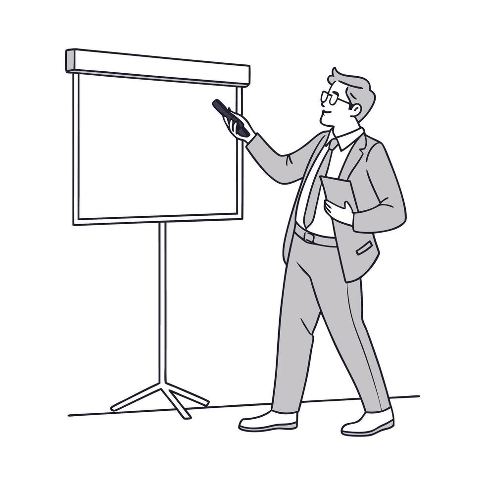 Man giving presentation on whiteboard illustration vector