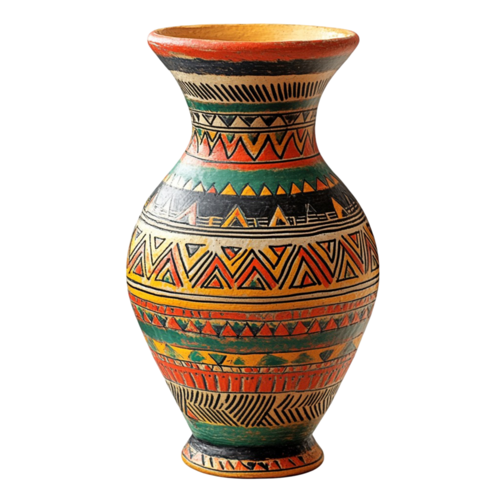 a colorful vase with geometric designs on it png