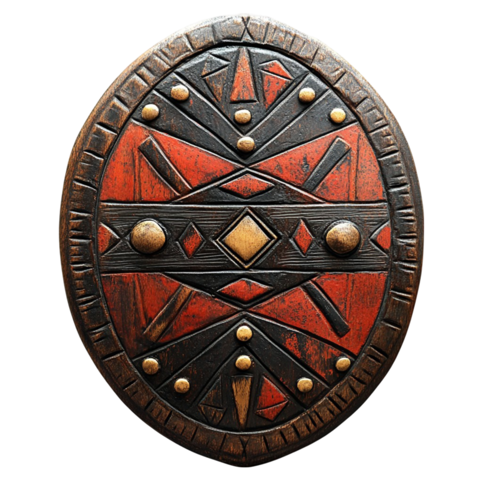 a shield with a red and black design png