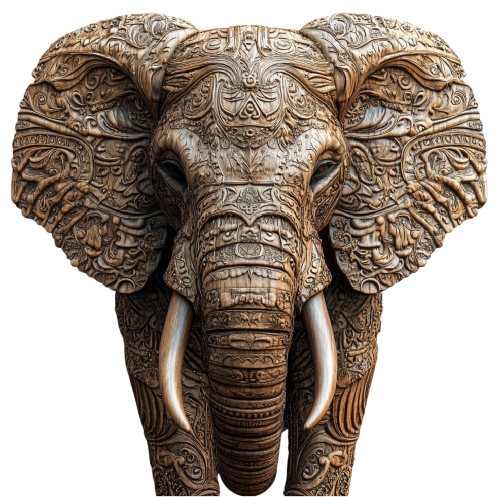 Handcrafted Elephant Statue with Elegant Carvings png