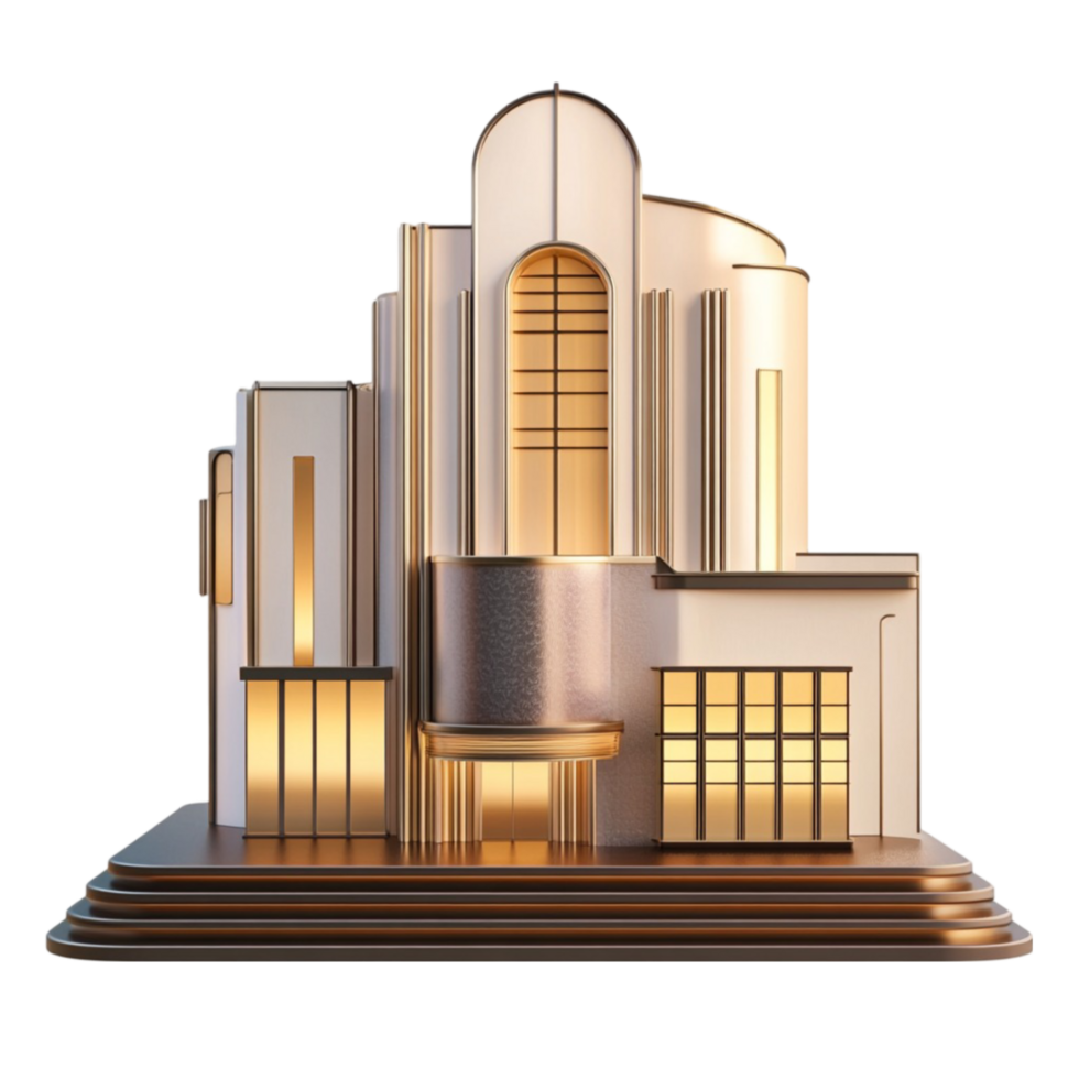 art deco architecture model, transparent background png