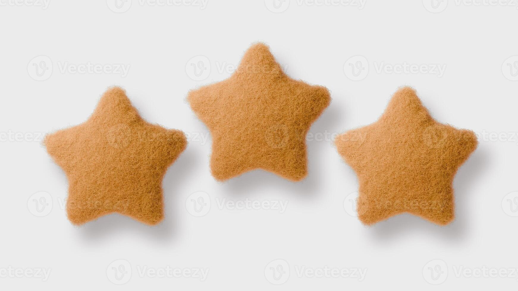 Set 3D of three wool felt star toys in soft yellow hue. Perfect for children's decor, gifts, or cozy styling. photo