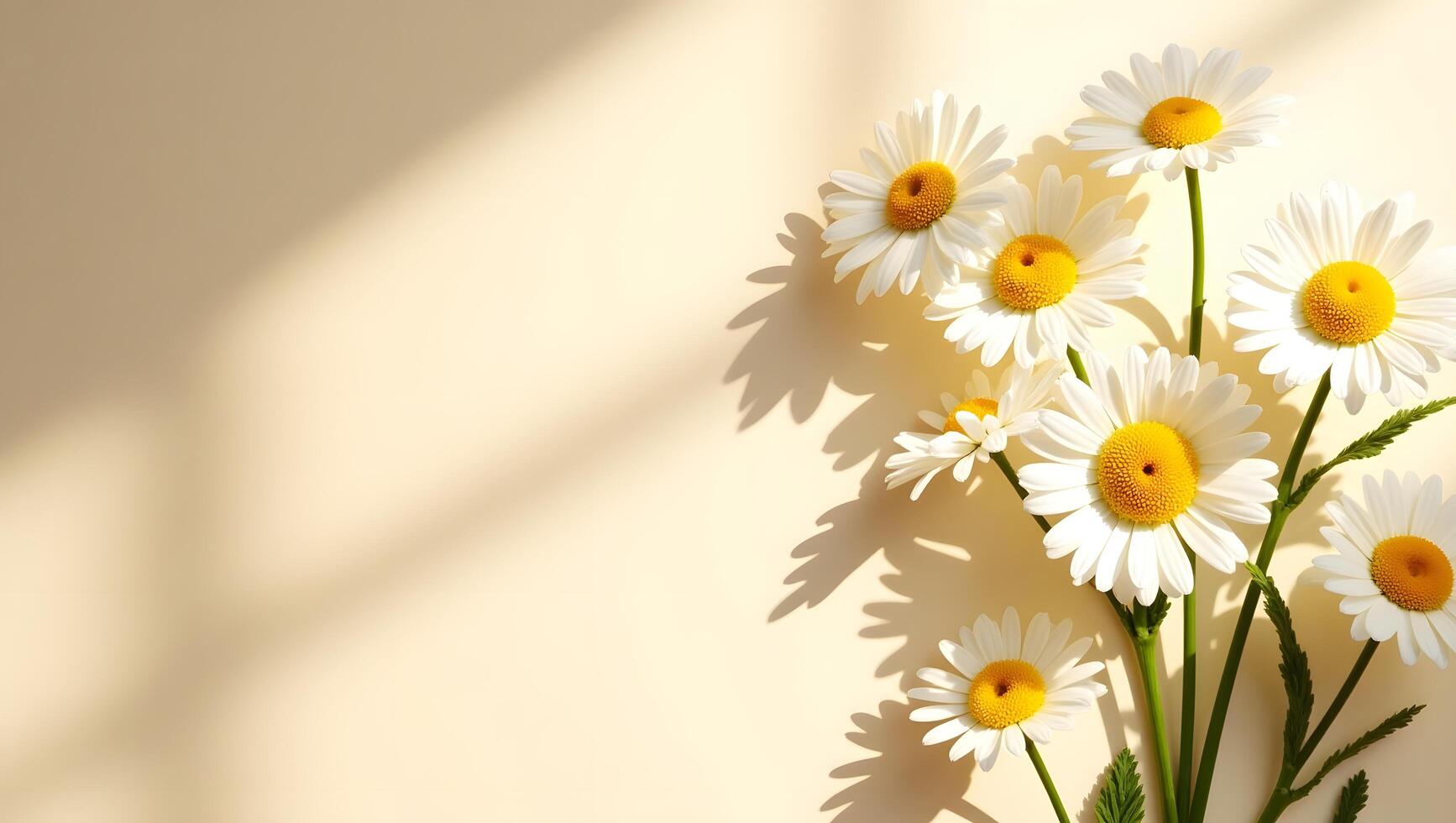 Beautiful White Daisies with Soft Shadows on a Warm Background - Nature Floral Photography photo