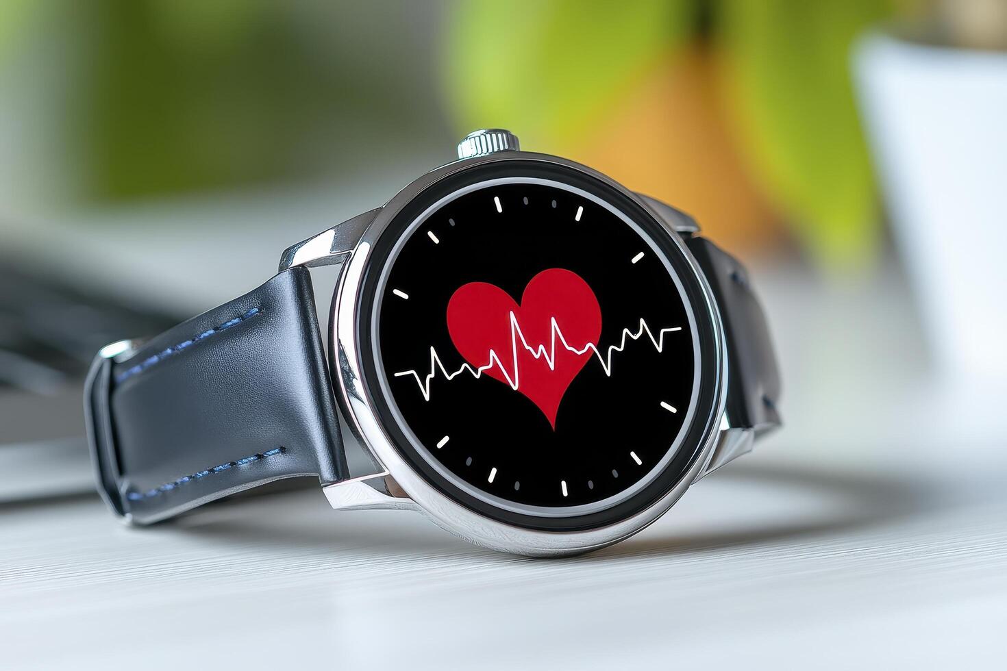 Silver Wristwatch with Red Heart and Heartbeat Graphic photo