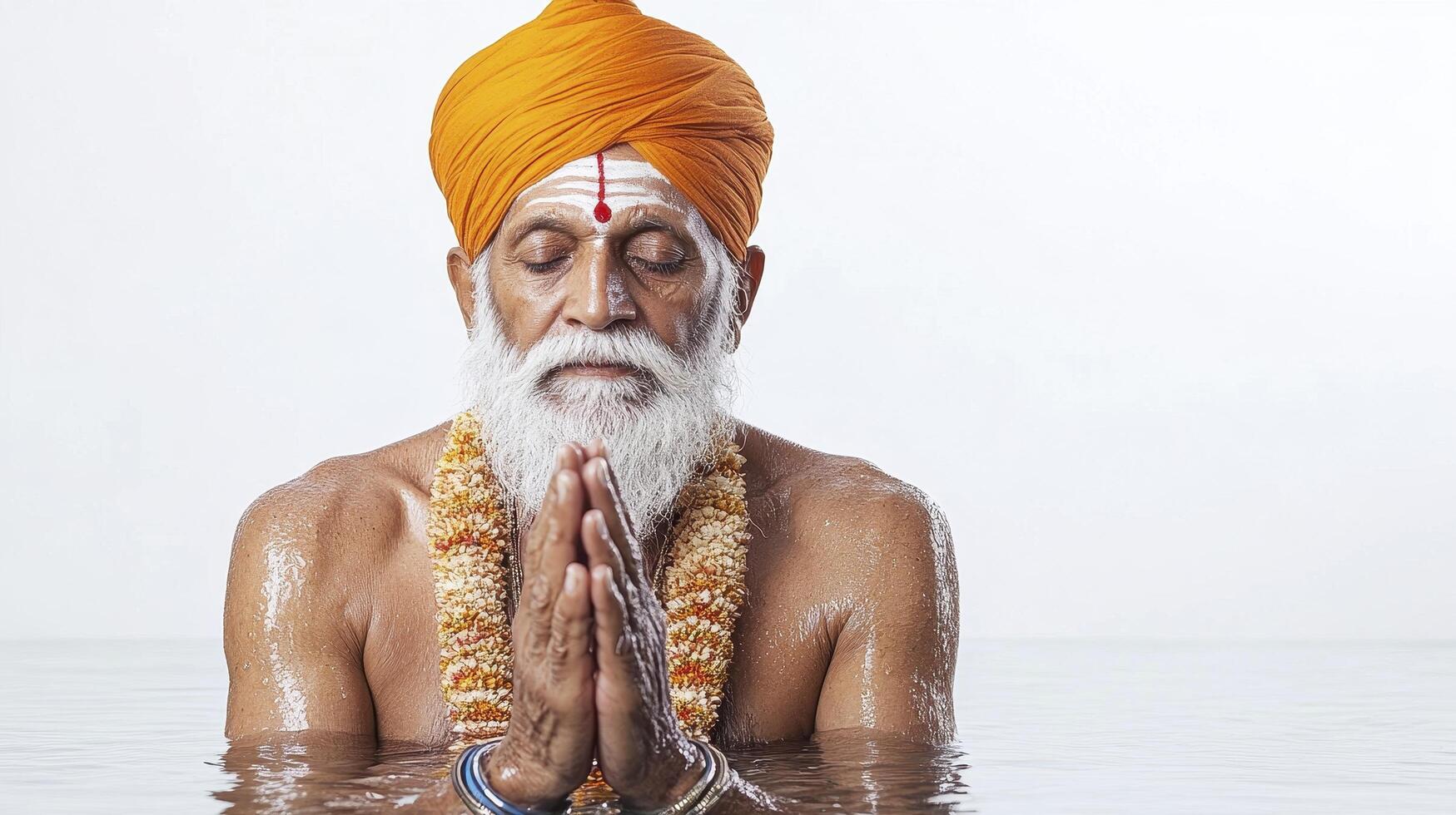 Elderly Man in Prayer, Submerged in Water photo