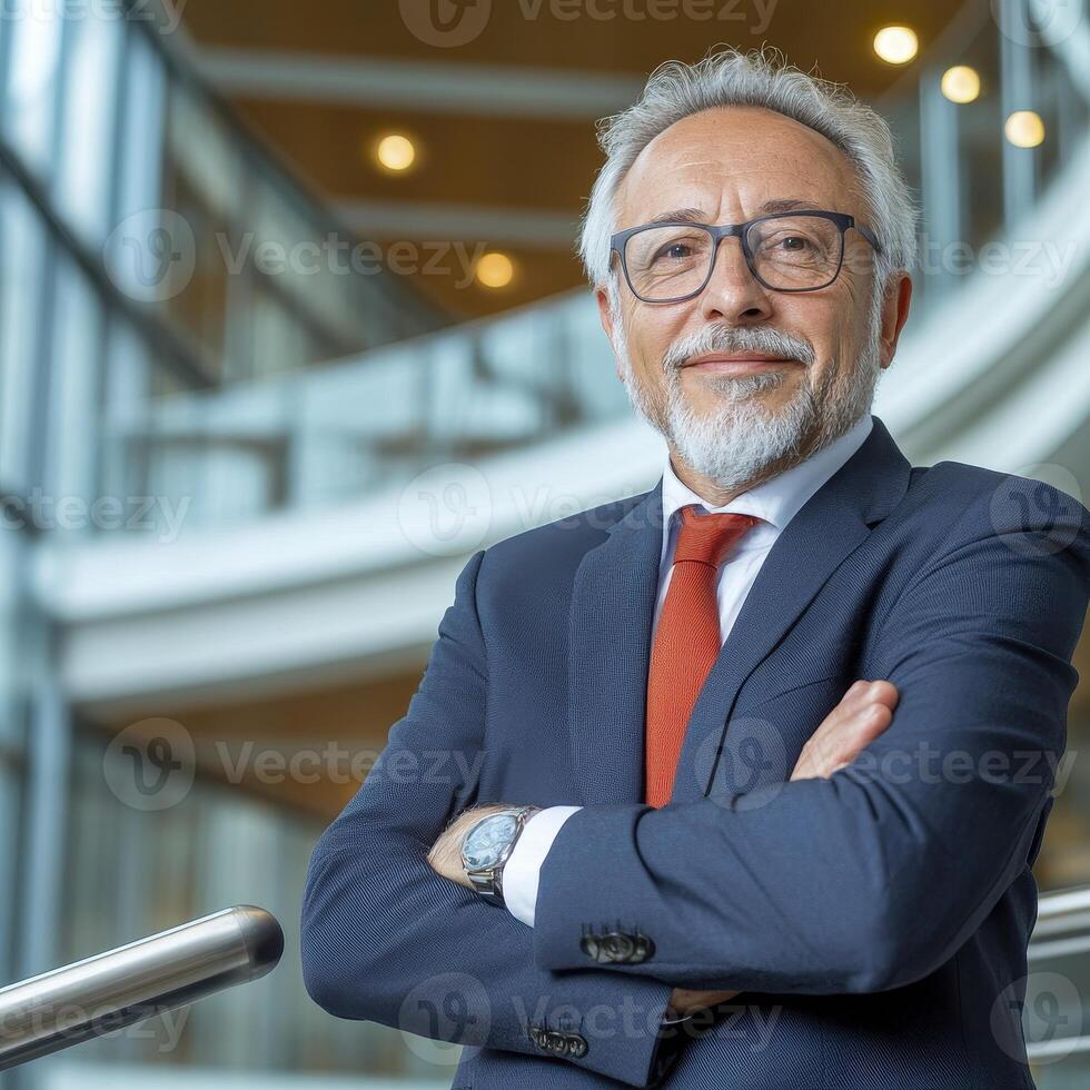 Smiling Senior Businessman in Modern Office photo