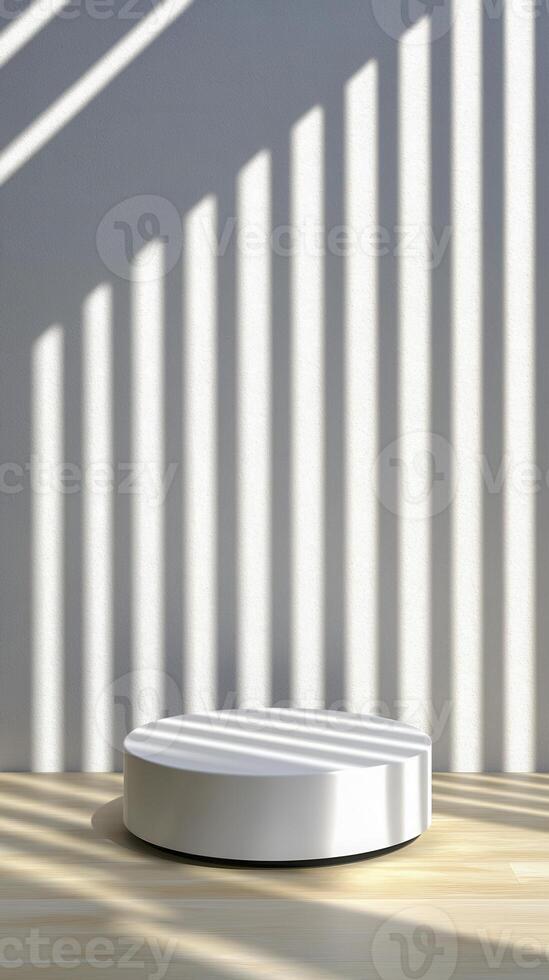 White Cylindrical Podium in Sunlit Room photo