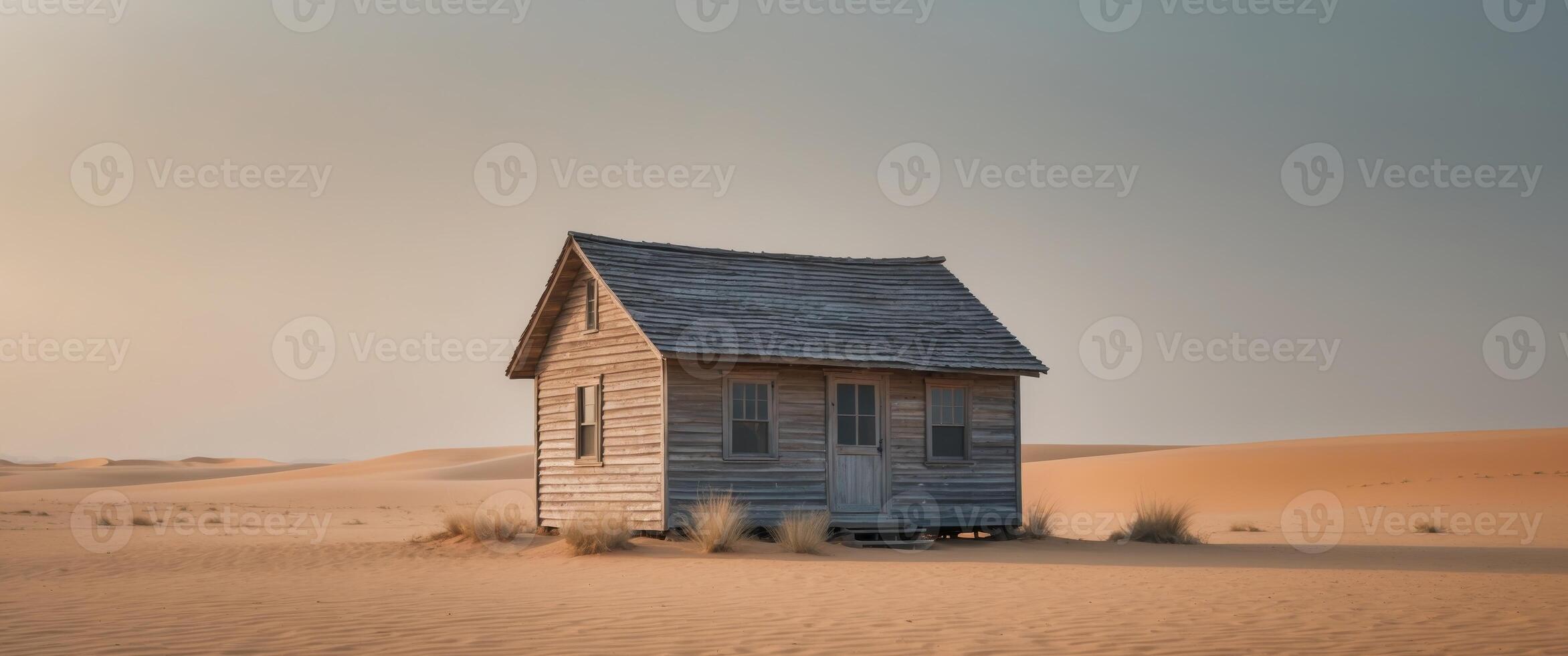 An old wooden house in the desert photo