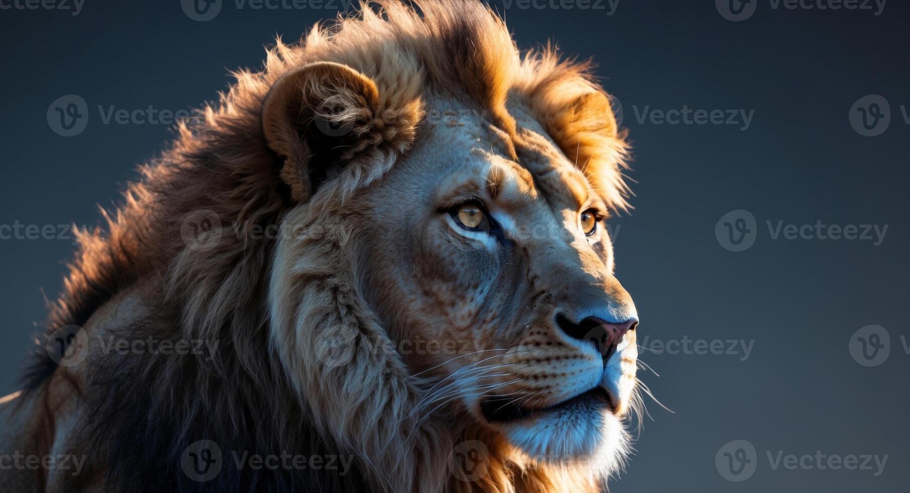 A lion is looking into the distance photo