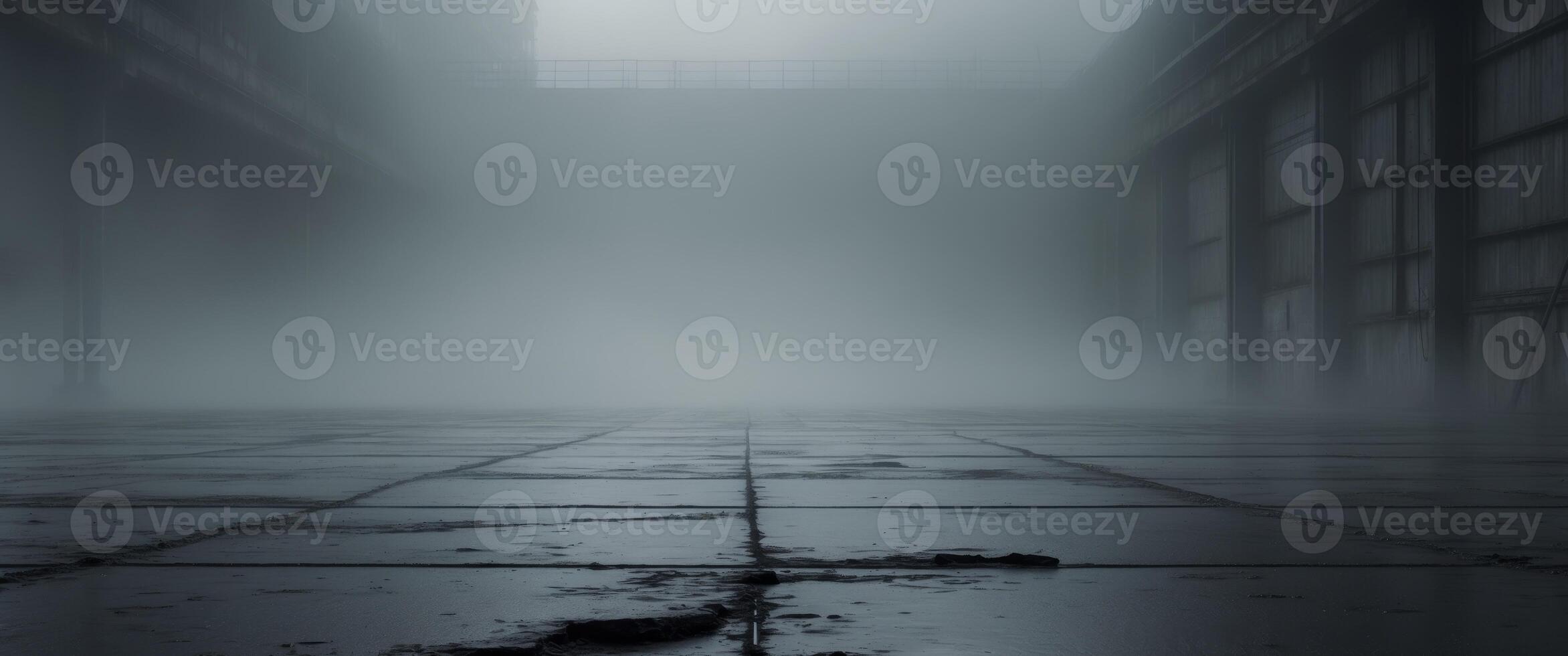 A dark, empty room with fog and a floor photo