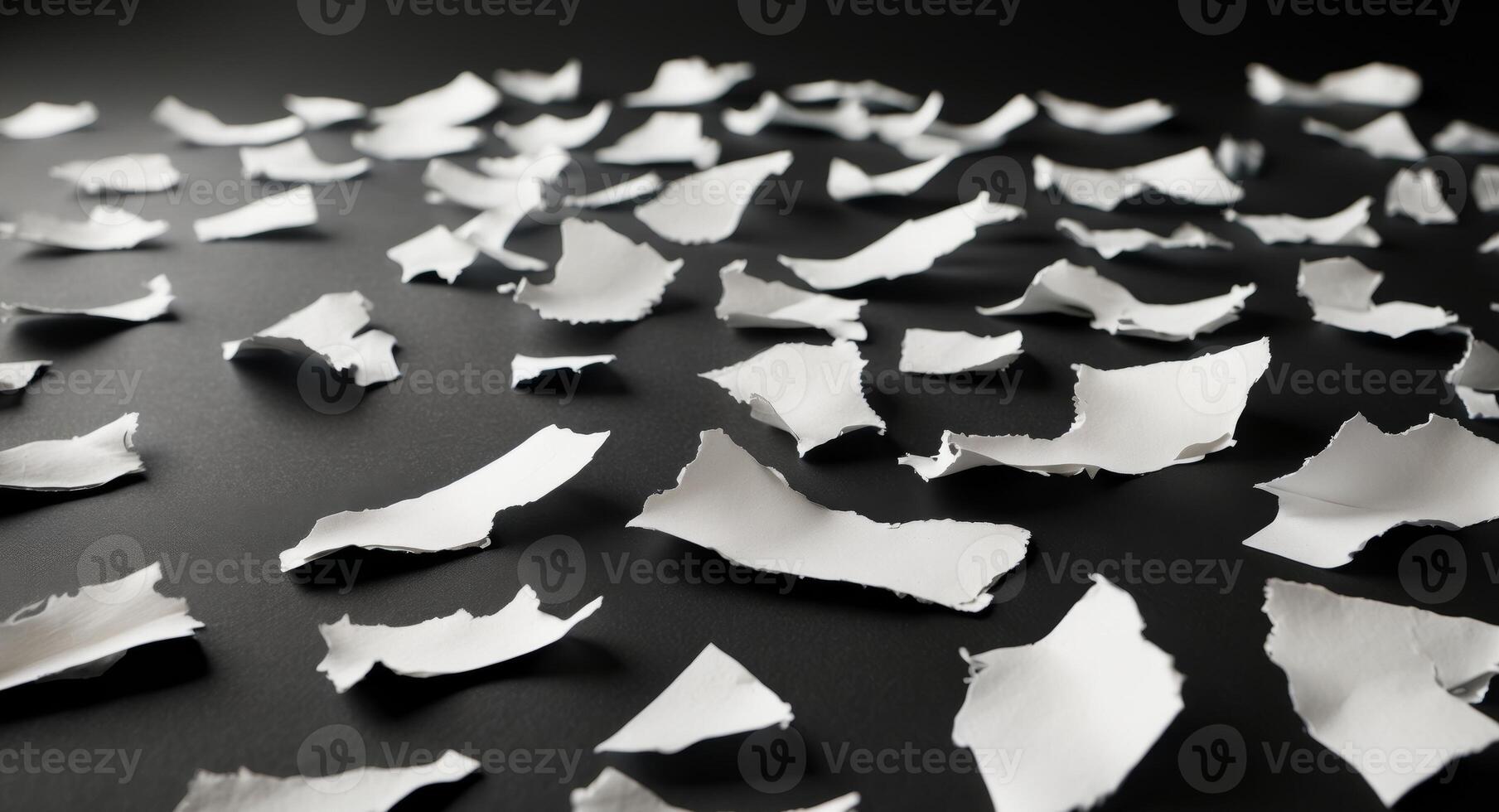 Jagged torn paper on black background with rough edges photo