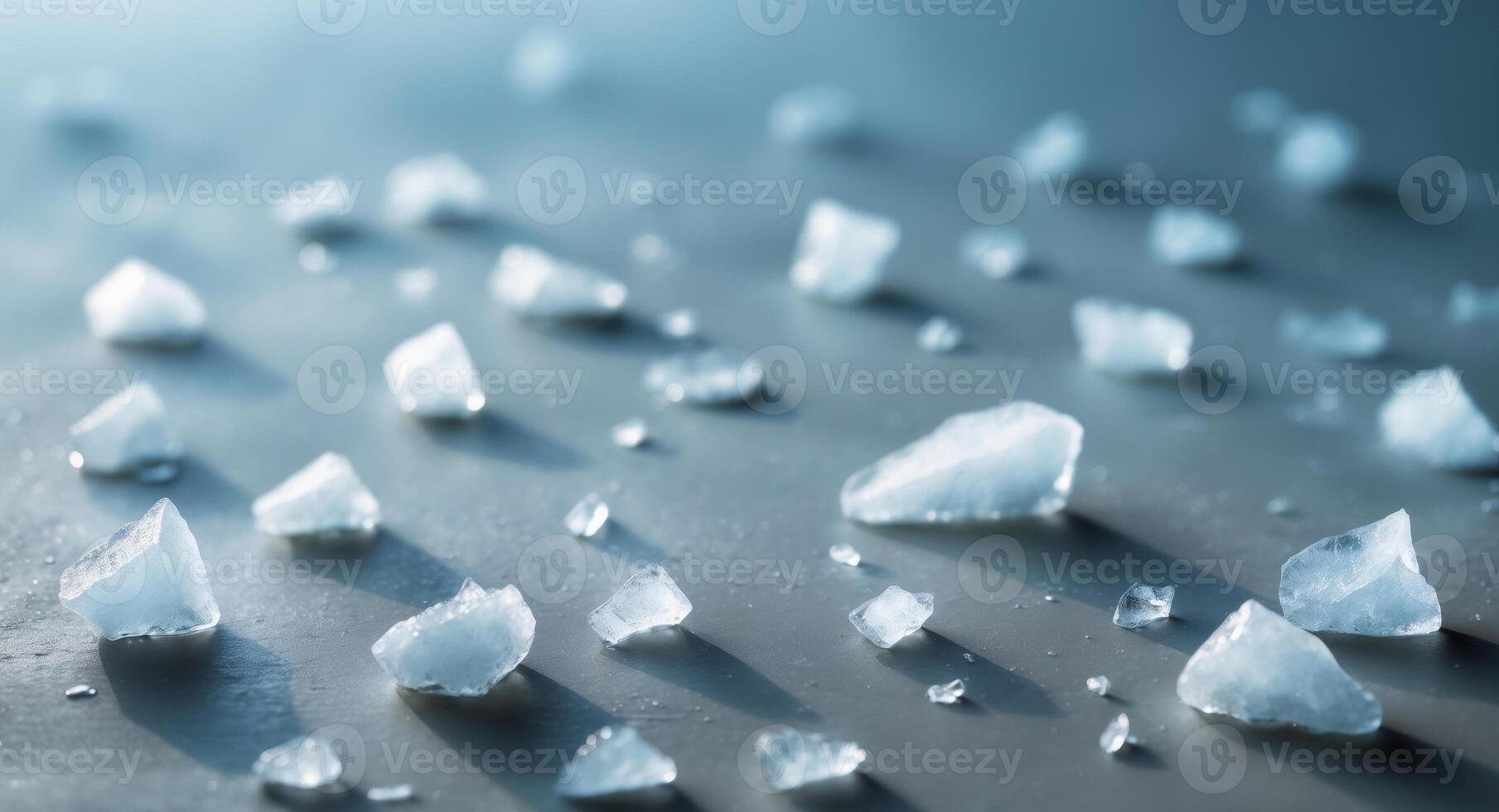 Ice Scattered on Ground with Soft Blue Light photo