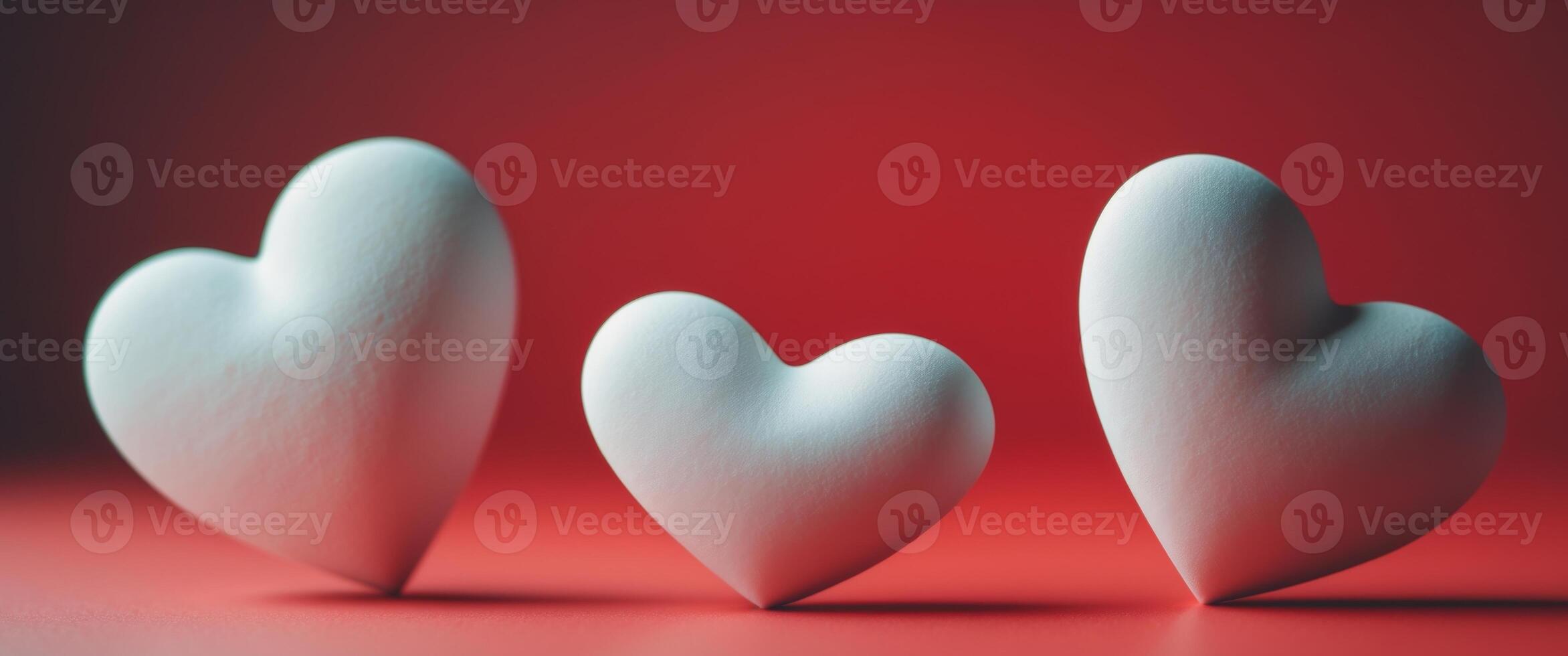 Three White Hearts on Red Background Valentines Day. photo