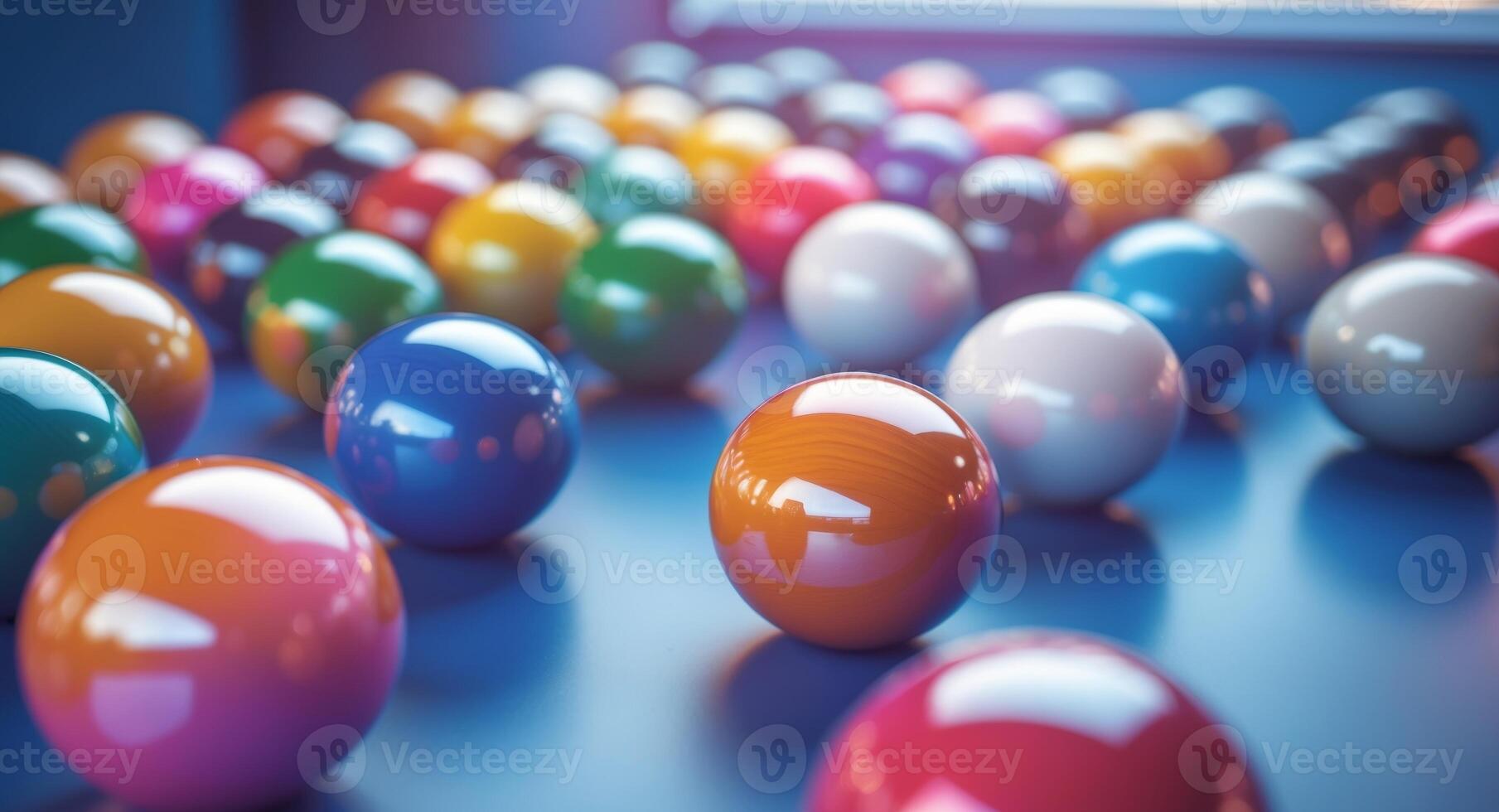 Many colorful eggs are arranged in a row photo