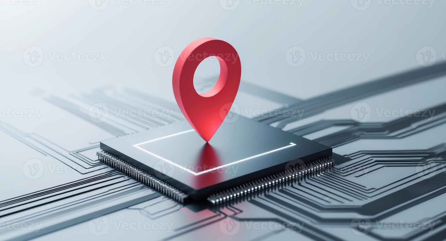 Digital Circuit with Location Pin Symbolizing Technology and Connectivity photo