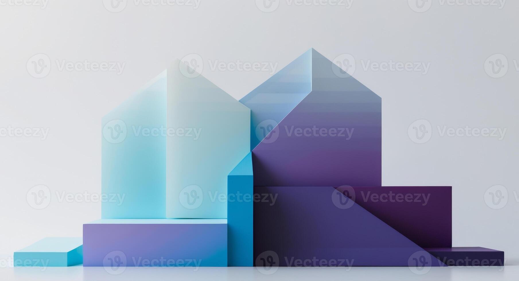 A blue and purple building with a blue and purple triangle photo