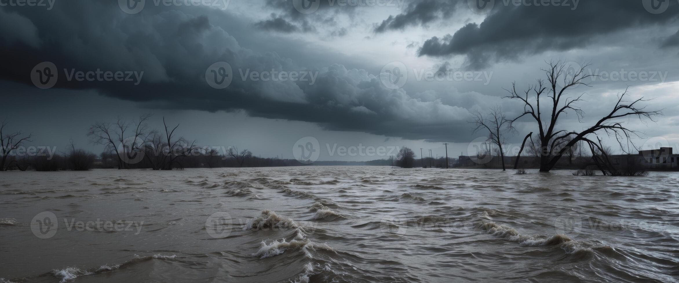 Severe Flooding as River Overflows Due to Extreme Weather. photo