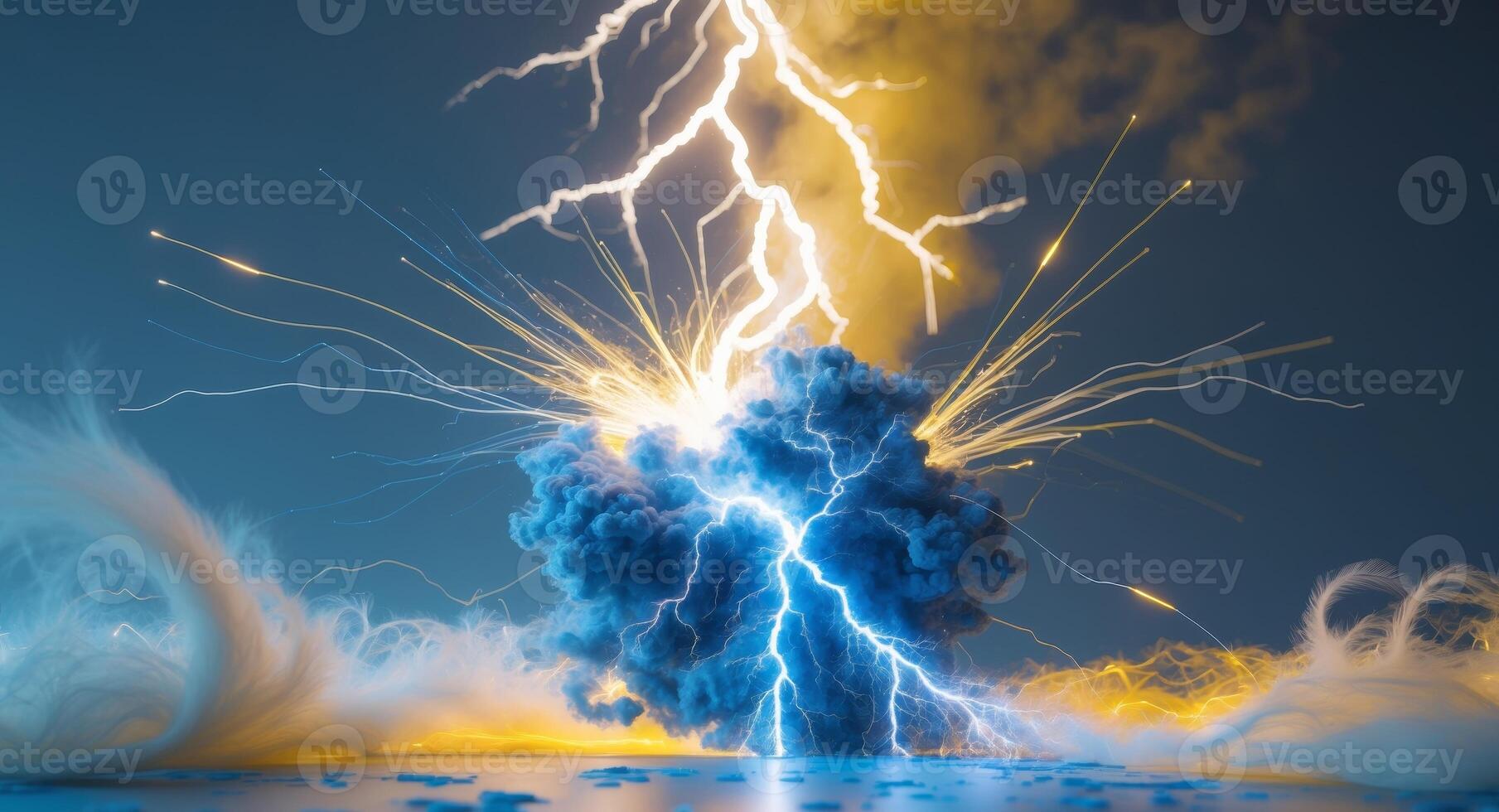 A lightning strike with smoke and water photo