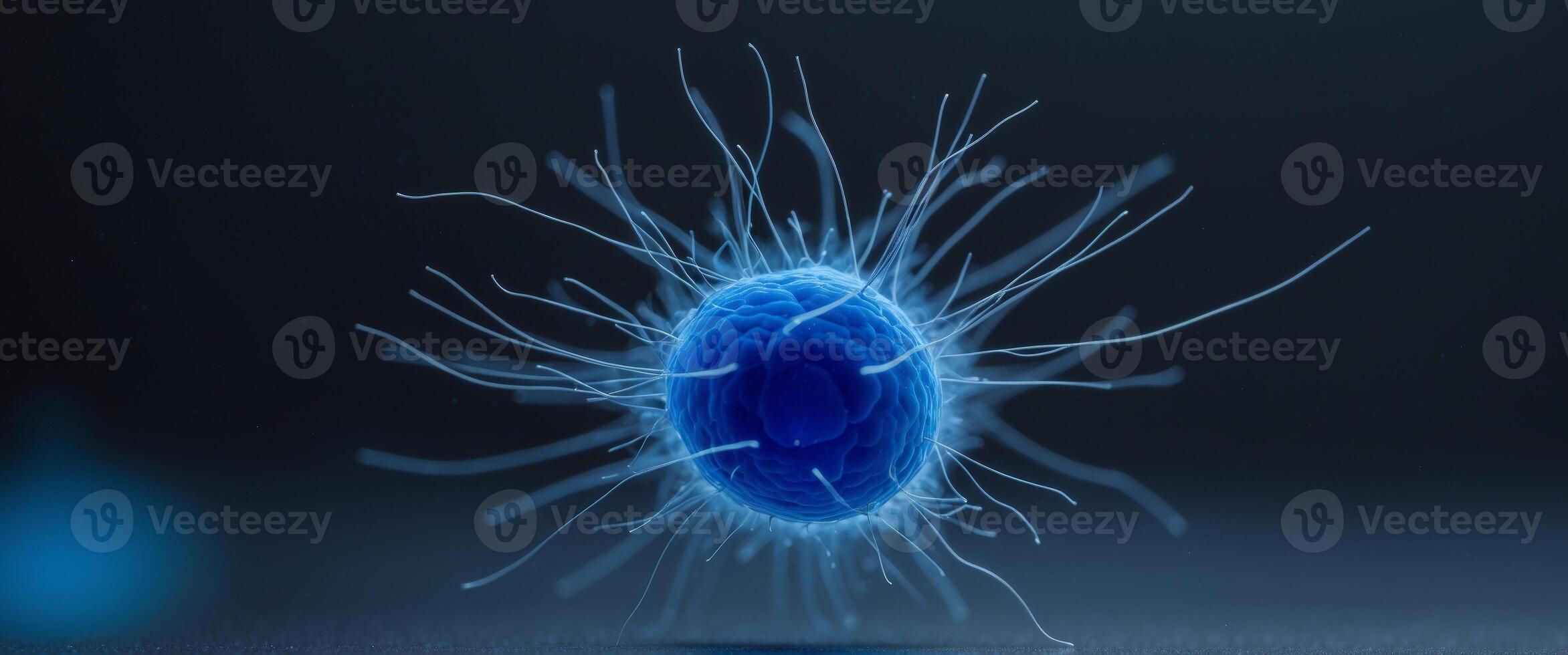 Intricate Blue Cell with Filamentous Projections on Dark Background photo