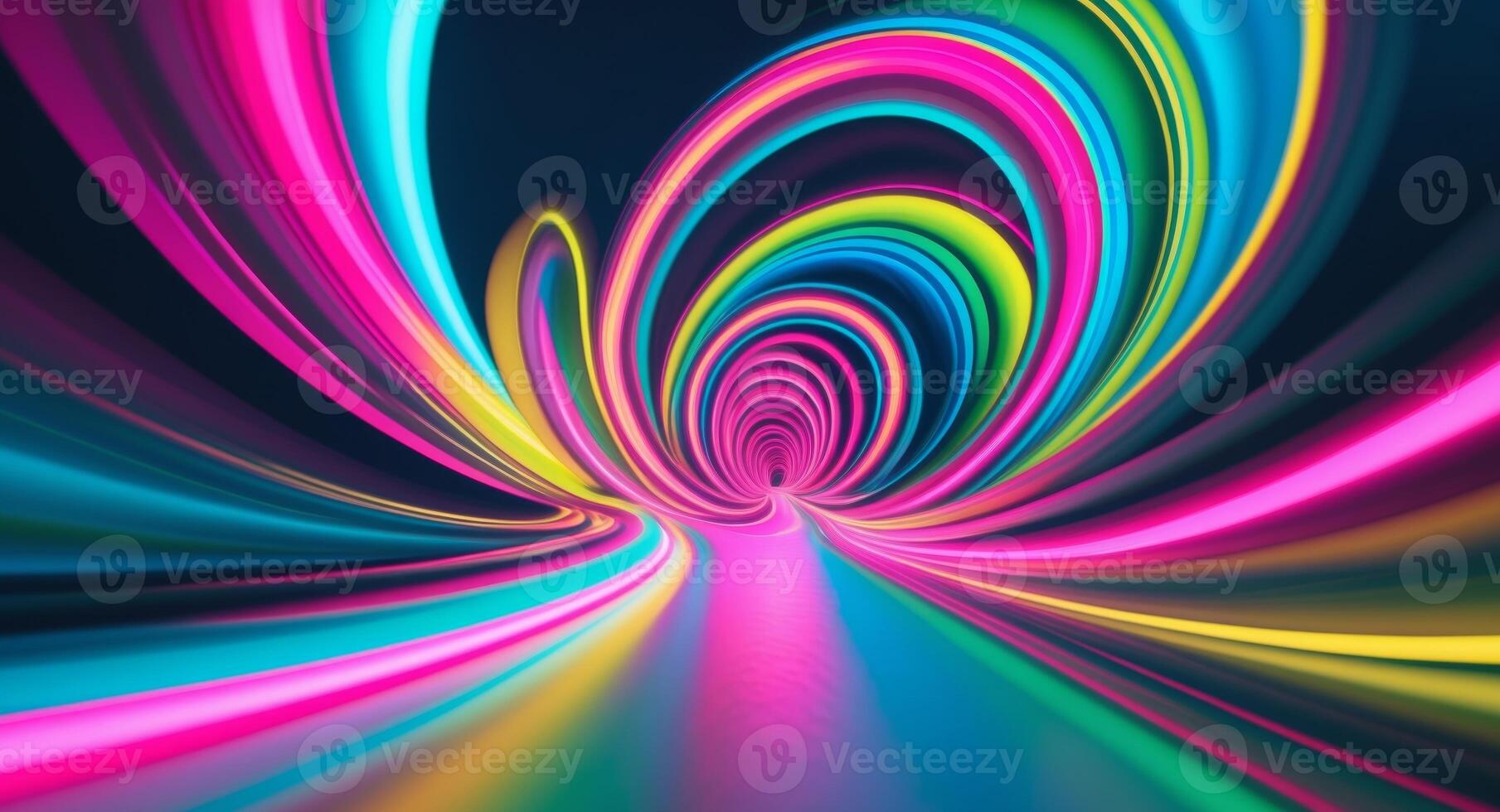 Colorful Neon Swirl Design on Dark Background for Creative Projects. photo