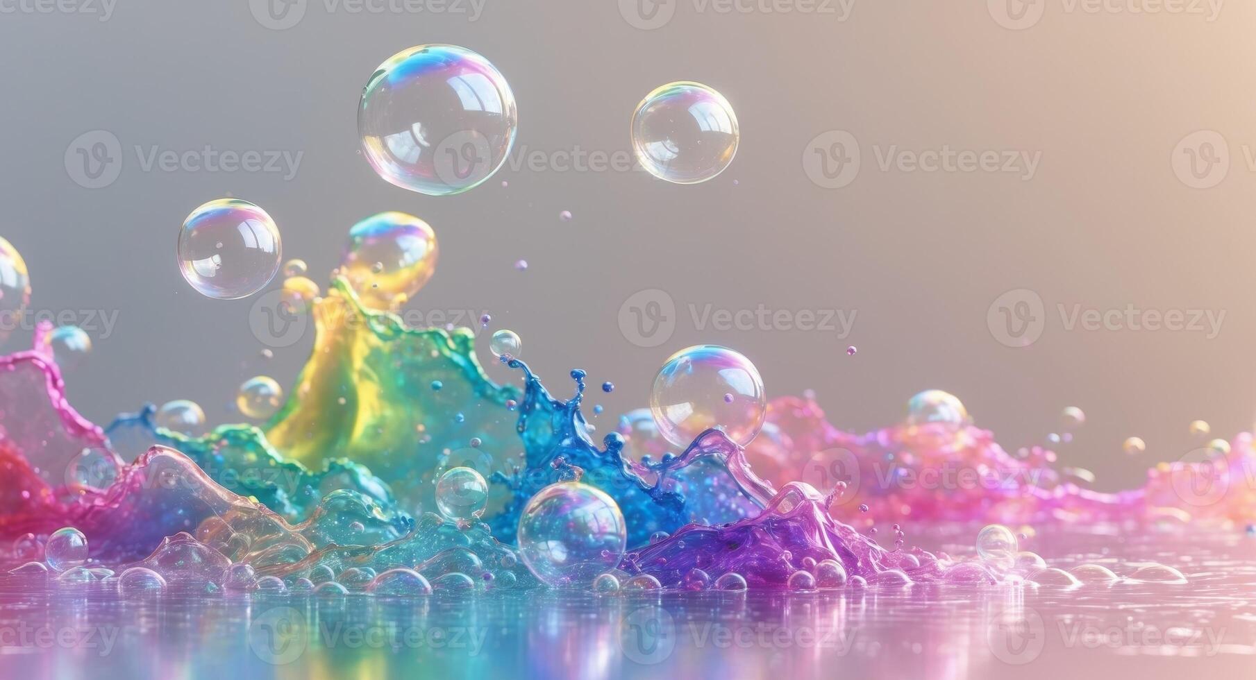Colorful liquid pop abstract background with soap bubbles. photo