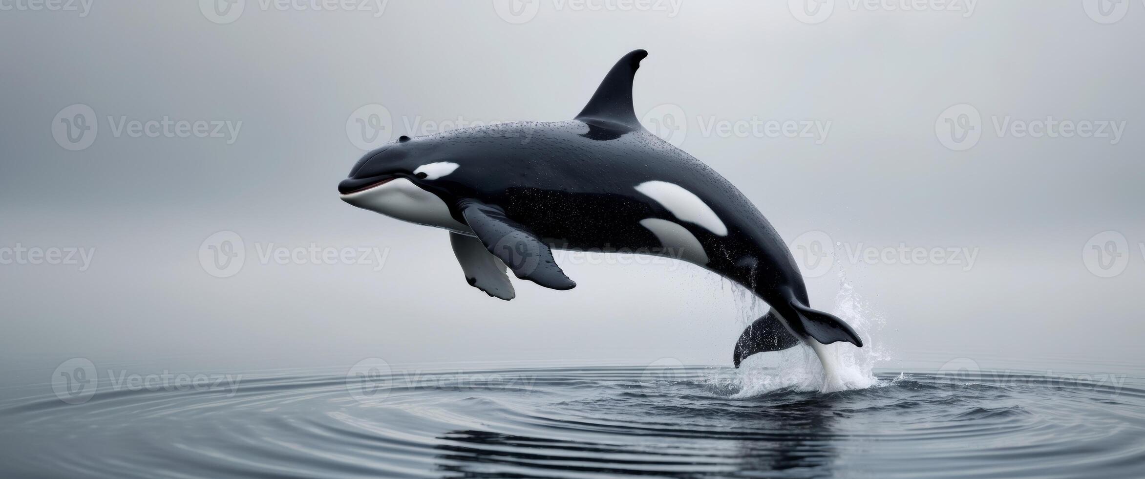 Orca whale leaping from the water gracefully photo