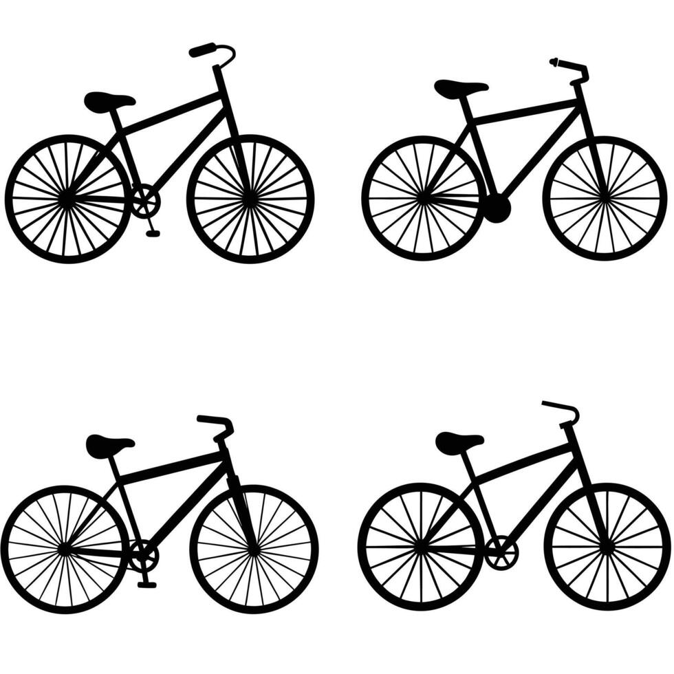 Set of Four Black Silhouette Bicycle Illustrations - Classic and Modern Designs vector