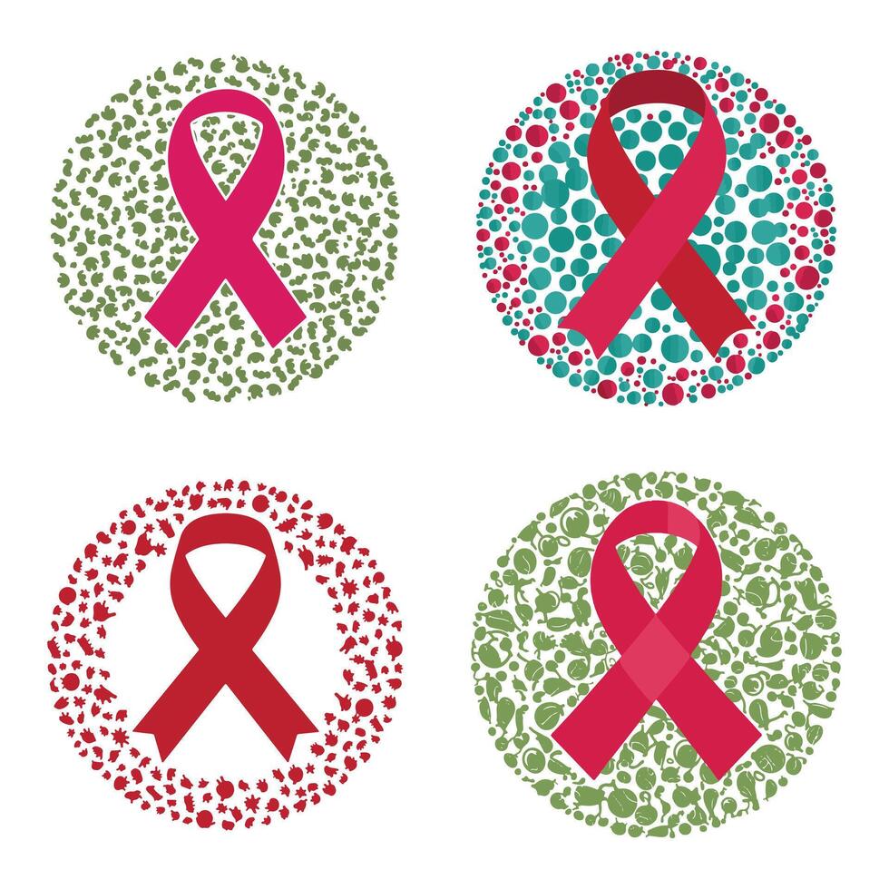 Circular Red Ribbon Awareness Icons with Diverse Backgrounds vector