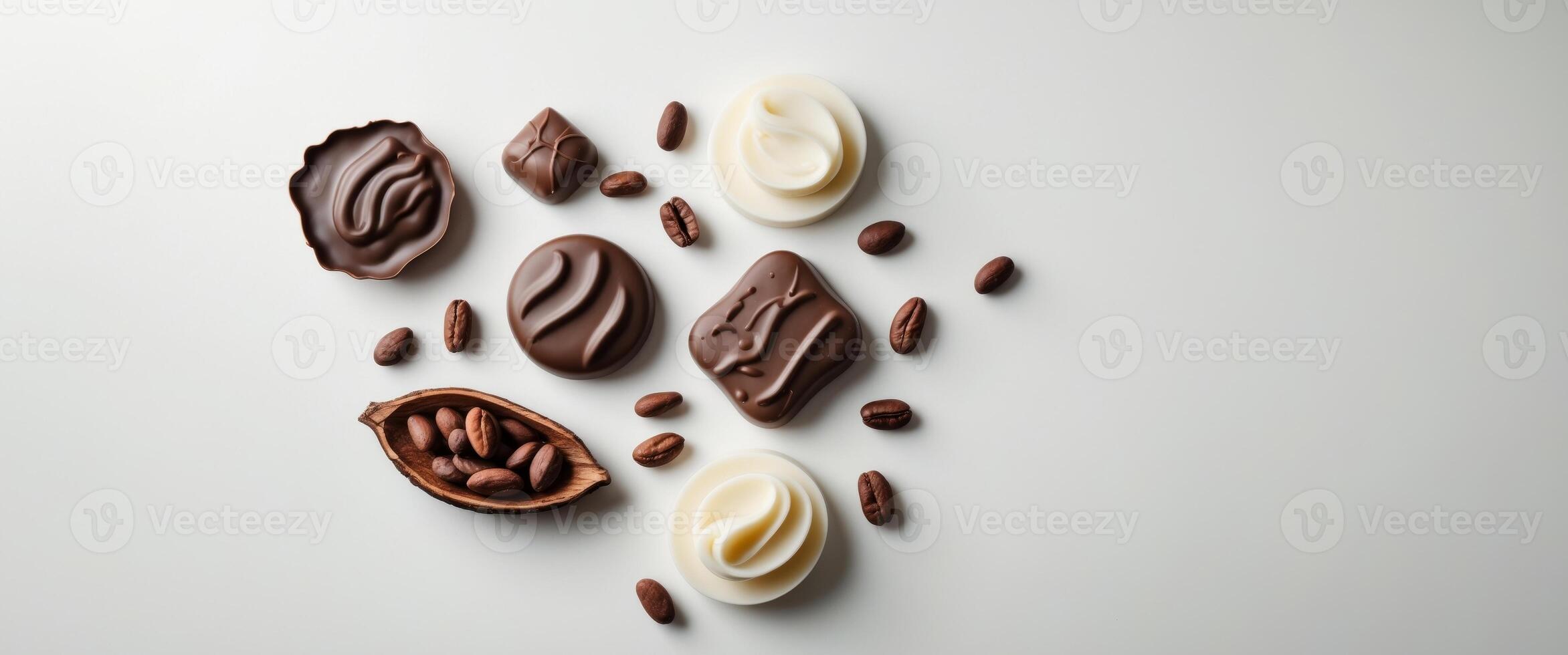 Artful Chocolate and Cocoa Bean Flat Lay Arrangement photo