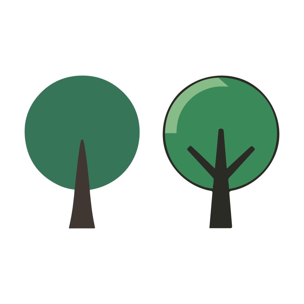 Simple and Detailed Tree Illustrations - Set of Two with Circular Canopies vector