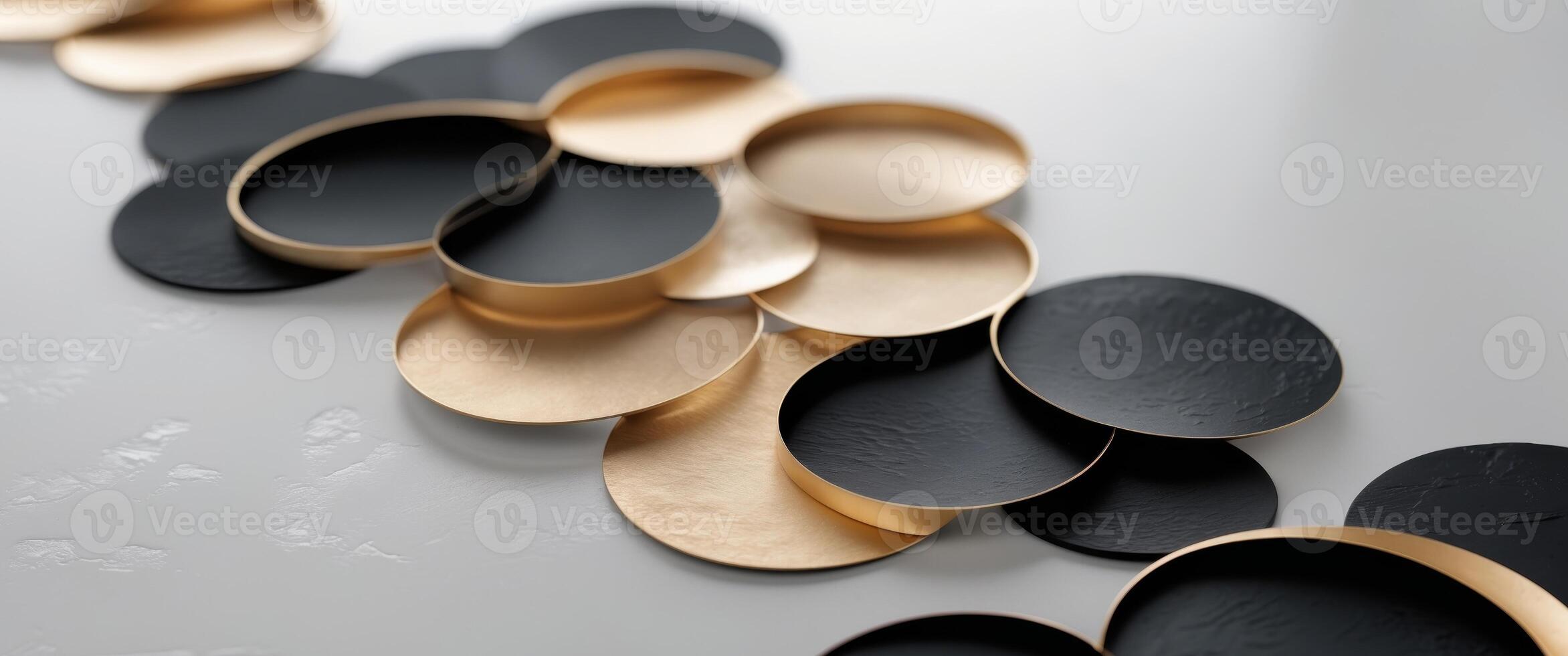 Abstract background featuring overlapping circles of black and gold hues photo