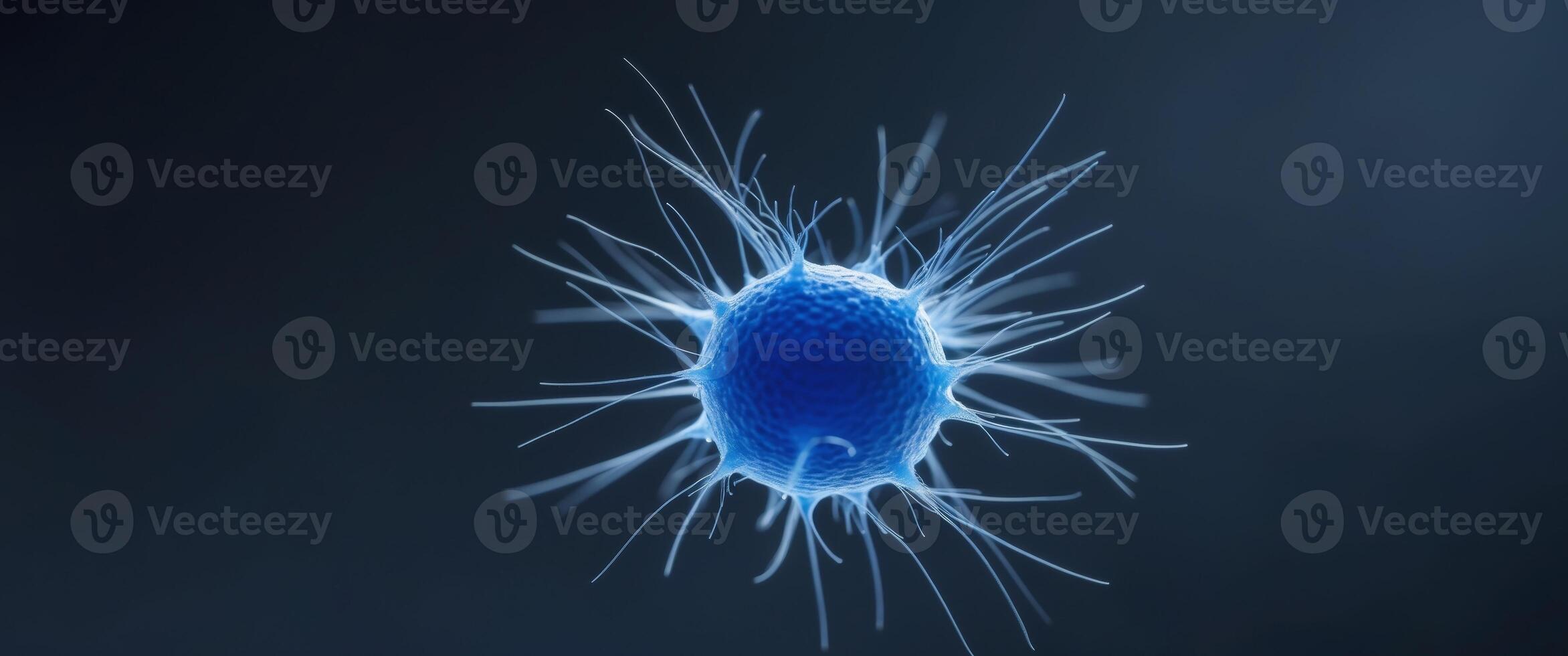 Intricate Blue Cell with Filamentous Projections on Dark Background. photo