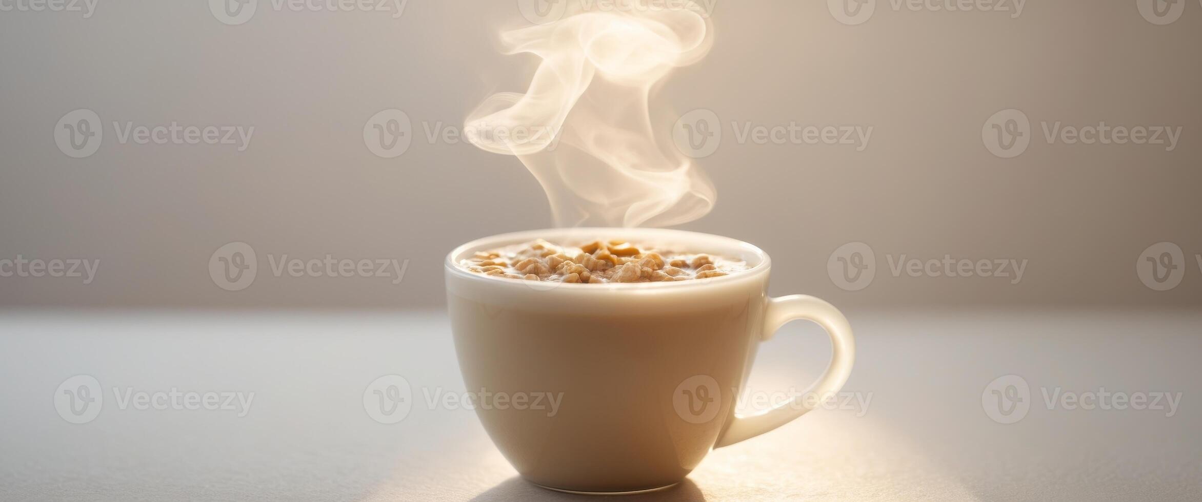 Steaming Oatmeal Latte in Soft Focus with Morning Sunlight photo