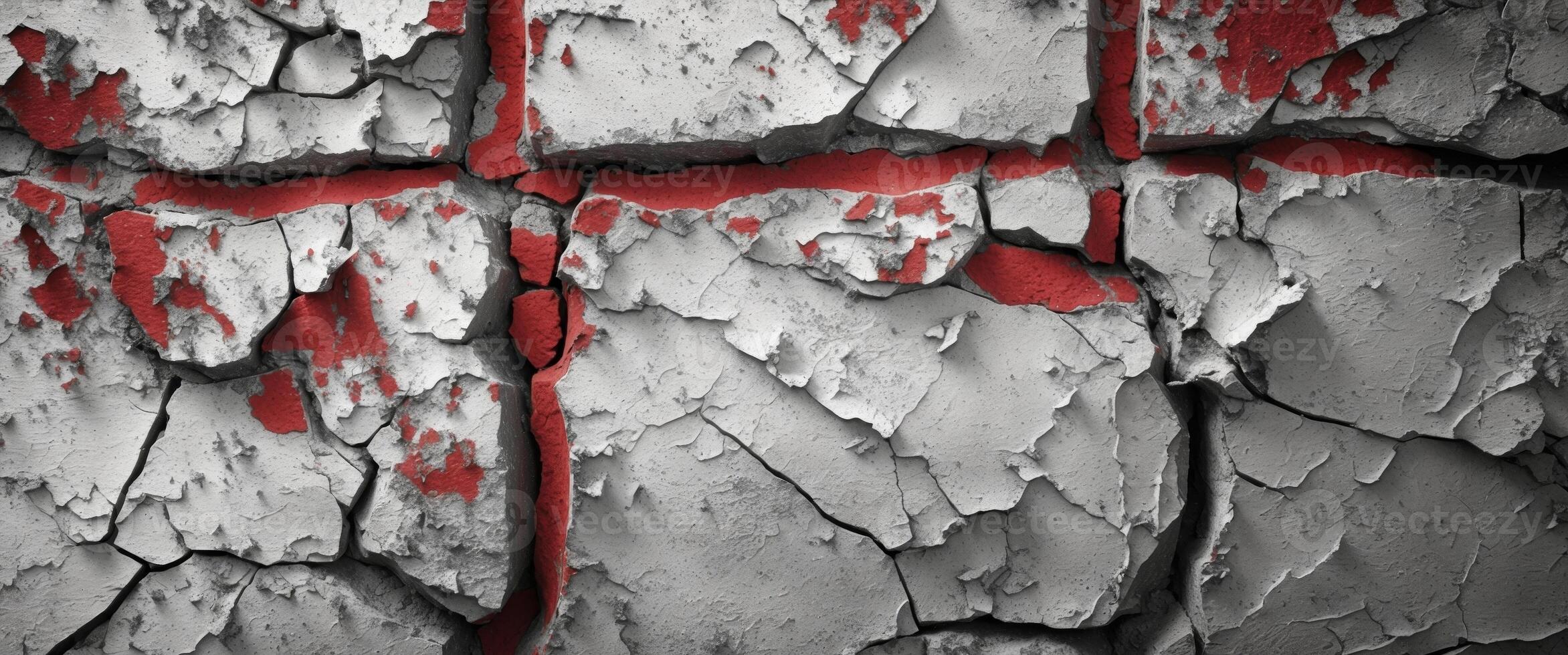 Weathered red and white cracked wall texture. photo