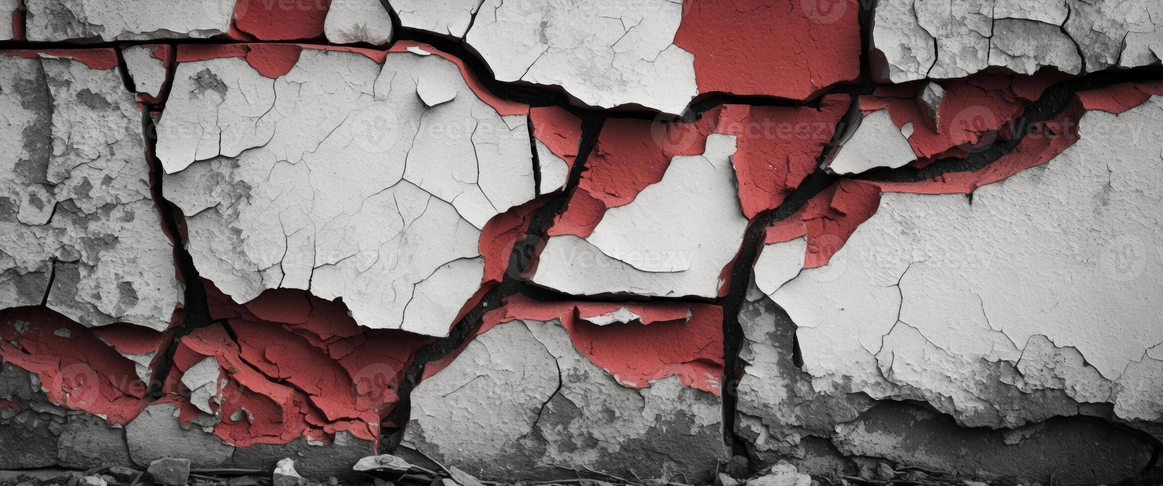 Weathered red and white cracked wall texture photo