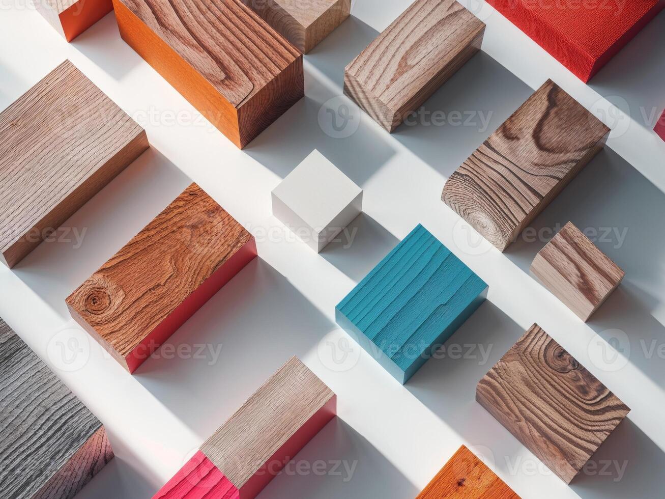 Colorful wood blocks are arranged in a circle photo