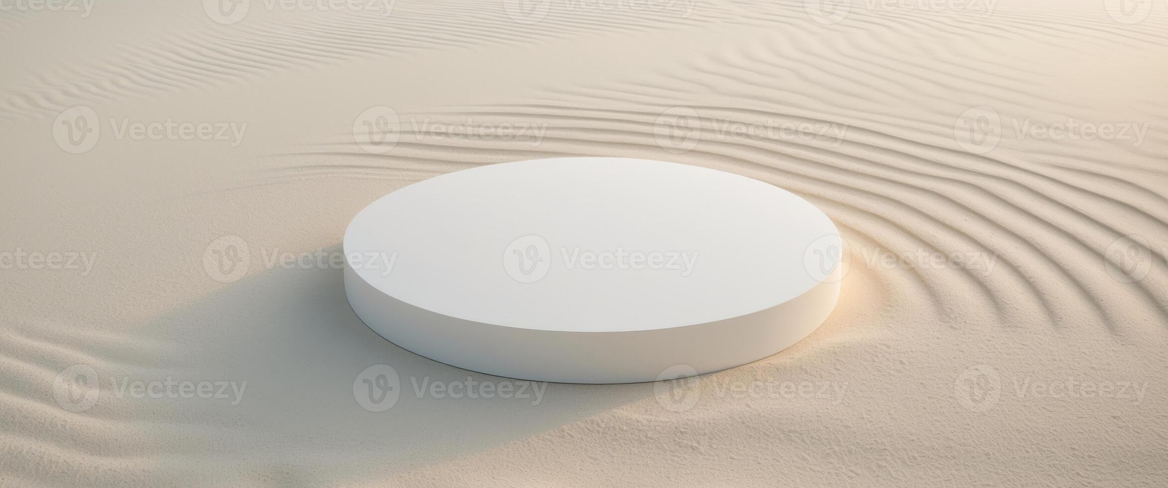 White round table in the desert with sand ripples photo