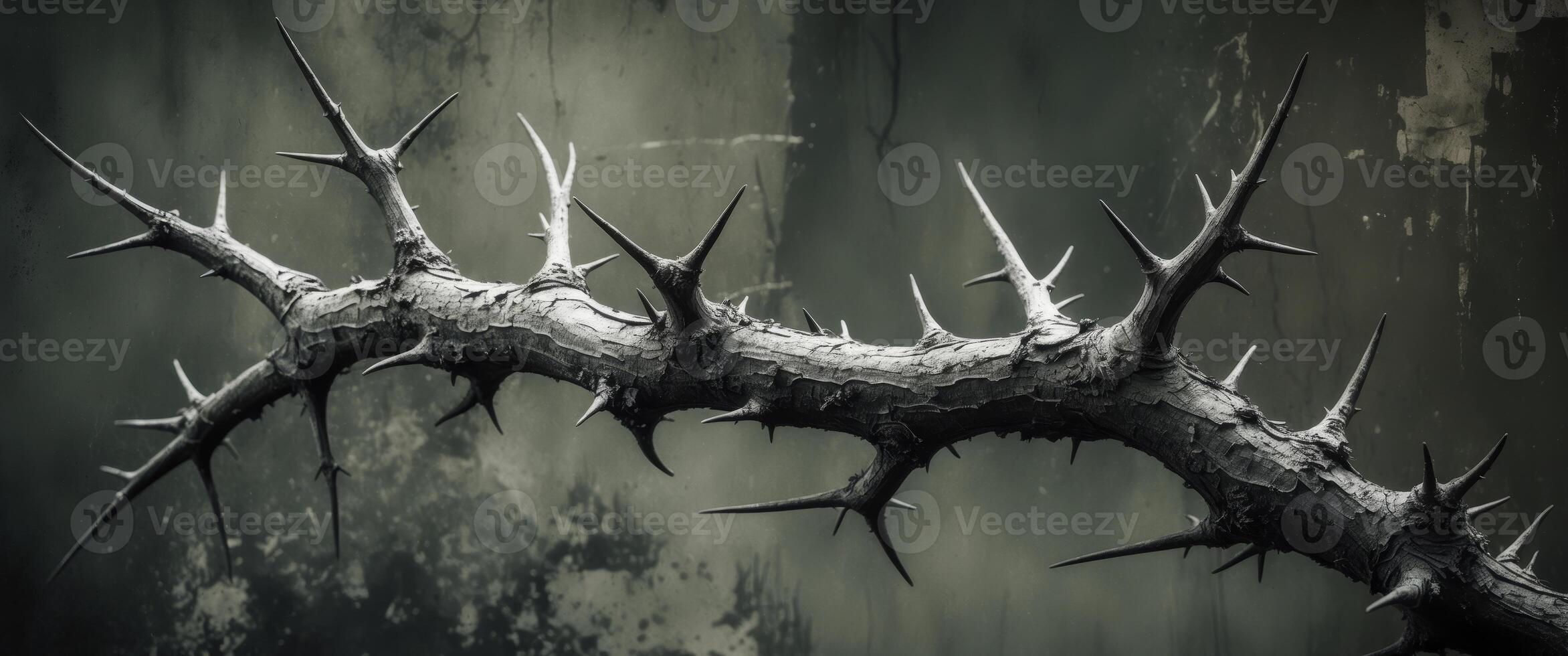 A close up of a thorny branch with a dark background photo