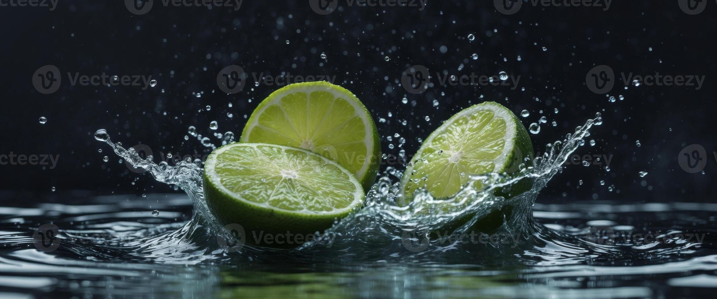Lime slices splashing in water photo