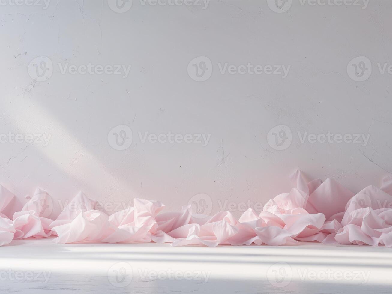 A room with pink crumpled paper on the floor photo